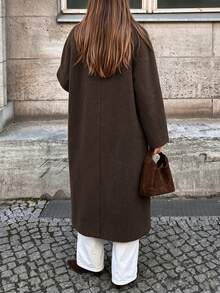 Long Wool Coat, Asymmetrical Button Design, Suitable For Autumn/Winter, Urban Fashion, Ideal For Commuting And Travel, Elegant Outerwear - Brown - View 7