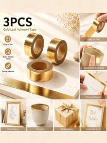 1/3 Roll Hot Stamping Gold Foil Decorative Tape, Mylar Gold Color Solid Color Washi Tape For Gift Wrapping, Scrapbooking, Journaling - Multicolor - View 7