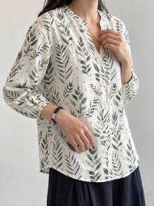 YUXIN Women's All-Over Print Casual Versatile Everyday Shirt - Olive Green - View 7