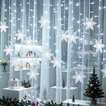 1PC 96‑LED Snowflake Curtain String Lights, USB Powered Fairy Night Lamp With 8 Light Modes, Warm / Multicolor / White Light, Hanging Window Backdrop Atmosphere Light For Home Bedroom, Christmas Tree, Holiday, Party, Photography Background Decor - Curtain Lights - View 1