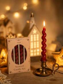 4pcs Christmas Gift Scented Candle Set, Burgundy Christmas Taper Candles, Christmas Home Decor Candles, Christmas Gift Decoration With Scented Candles - Claret - View 6