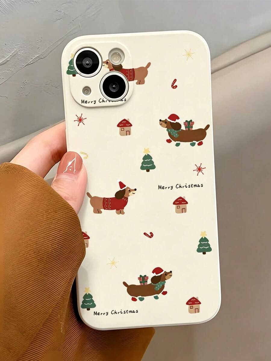 Fashionable Cute Personalized Christmas Tree Sausage Cute Dog Pattern Holiday Phone Case, Suitable Compatible With Iphone 18/18Pro/18ProMax/17/17Pro/17ProMax/16/16Pro/16ProMax/15/14/13/12/11 - Beige - View 1