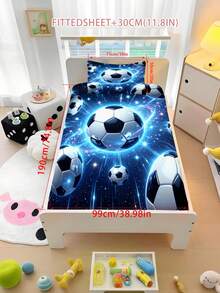 2/3PCS Blue Light Galaxy Soccer Fitted Sheet Green Dinosaur Print Bedding Set For All Seasons Twin/Full/Queen 100% Polyester Machine Washable - Multicolor - View 13