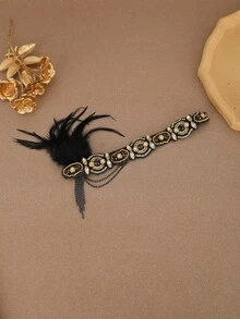 Women's 1920s Style Feather Headband, Beaded Rhinestone Hair Accessory, Chain Tassel Vintage Hair Hoop, Suitable For Wedding Party, Halloween Costume, Prom - Multicolor - View 5