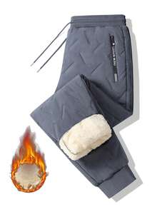 Men's Winter Thermal Lined Thick Pants With Zipper Pockets And Drawstring, Warm And Comfortable, Suitable For Cold Weather Wear - Grey - View 7