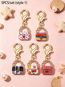 5/10 buah Gantungan Kunci Tas Mini Paduan Logam, Motif Leopard, Motif Bunga, Motif Kotak-kotak, Motif Pelangi, Liontin Jepit Lobster, Aksesoris DIY untuk Perempuan - MultiWarna - View 8
