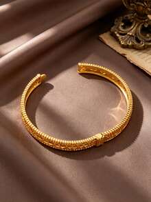 Letingsha 1pc Luxury Vintage Gold-Plated Four-Leaf Clover Pattern Bracelet Suitable For Women's Daily Wear And Wedding Accessory - Yellow Gold - View 5
