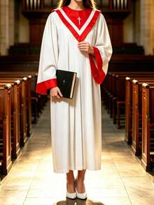 1PC Vintage Church Choir Recitation & Chorus Group Long Sleeve Dress, Suitable For Religious Blessing, Prayer, Recitation, Grand Chorus, Stage Performance, Father's Day, Mother's Day, Easter, Worship Day, COSPLAY Costume - Red and White - View 4