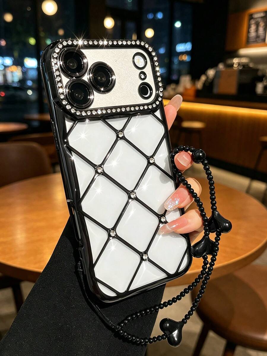 Heart-Shaped Phone Lanyard Rhinestone Quilted Electroplated TPU Phone Case Protective Cover Compatible With IPhone 17/18/11/11 Pro/11 Pro Max/12/Phone 12 Pro/11 Pro Max/12/12 Pro/12 Pro Max/13/13 Pro/13 Pro Max/14/14 Pro/16 Plus/14 Pro Max/15/15 Pro/15 Plus/15 Pro Max/17PROMAX/16PM/Protective Shell