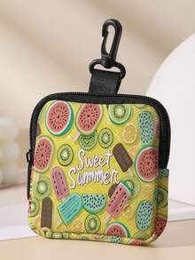 1pc Fruit Print Mini Coin Purse, Zipper Closure Small Pouch With Swivel Hook For Earphones Coins Keys Small Items, Can Hang On Backpack - Multicolor - View 15