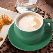 270 Ml Cyan Porcelain Coffee Cup With Saucer, Minimal‑Style Coffee Cup For Latte, Cappuccino And Tea - Cadet Blue - View 6