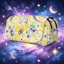 Lilo & Stitch Stitch & Angel Large Capacity Pencil Case, Storage Bag, Blue Space Dog Character, Skateboard Pattern, Yellow, Party, Balloon, Fireworks Design, Stationery, Storage, Travel, School, Gift, Fashion, Cute, Waterproof, Zipper, Handle, Durable, Convenient, Perfect Fit - Multicolor - View 3