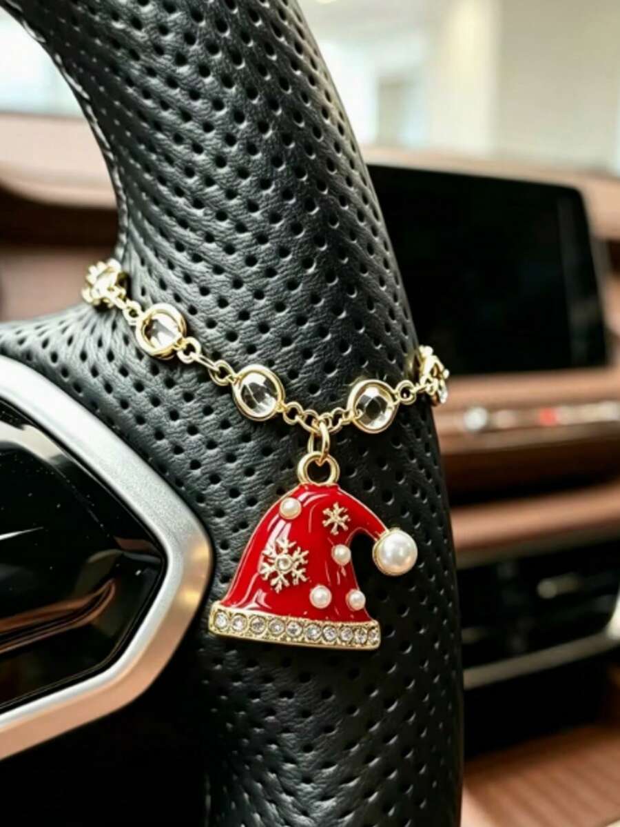 汽車方向盤配件，鑲鑽汽車內飾懸掛飾品，時尚小丑鏈條配件，增添輕鬆氛圍，適合情人節、萬聖節和聖誕節送給家人、朋友和愛人的禮物 - 聖誕款 - 查看 1