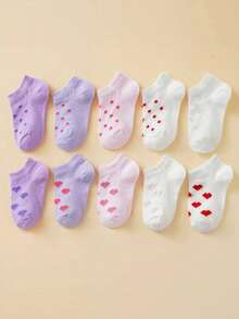 10 Pairs Baby Heart Polka Dot Boat Socks, Cute Soft Solid Color Socks Suitable For Infants And Toddlers Daily Wear - Mauve Purple - View 5