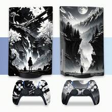 Full Set Protective Stickers Compatible With PS5 Disc Edition, Ink Wash Landscape Personalized Pattern, Removable No-Residue Anti-Scratch Film, Compatible With Console And DualSense Controller - View 7