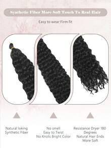 Natural Wavy Long Deep Water Wave Synthetic Heat-Resistant Hair Extensions, Women's Black BUG Chocolate Brown Multicolor Braided Hair Extensions, Suitable For Daily, Holiday, Cosplay, Party And New Year Gift, 5pcs/Pack, Halloween - Black - View 7