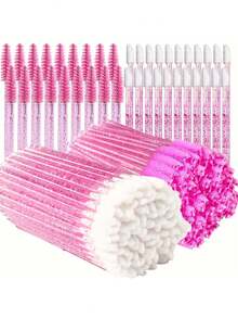 100/50/1pc Pink Eyelash Brush And Lip Brush Set, High-Quality Shiny Crystal Style, Professional Eyelash Extension And Lipstick Application Brush, Suitable For Precise Eyelash Operation And Gentle Makeup Removal, Makeup Tool - Multicolor - View 10