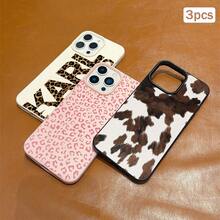 3pcs Leopard Print Letter TPU Shockproof Full Coverage Precise Protection Case Compatible With Apple 11/12/13/14/15/16/16Pro/16ProMax/17/17pro/17ProMax/18pro 18ProMax - Multicolor - View 4