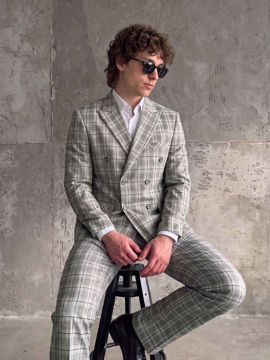 Men's Formal Suit Jacket And Pants Set, Casual Fashion Design, Casual Daily Wear, Spring And Autumn Suit Long Pants 2 Pieces Set - Light Grey - View 1
