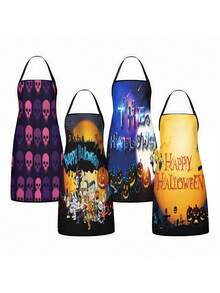 1pc/2pcs Halloween Cartoon Print Apron, Pumpkin Ghost Black Cat Spider Web Bat Pattern Adjustable Neck Strap Bib Apron, Lightweight Oil Resistant Kitchen Cooking Baking Apron, Halloween Party Cosplay Costume Accessory Home Cleaning Apron - Multicolor - View 13