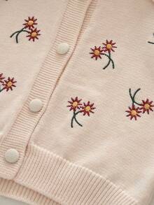 bearleader Girls' Winter Cute Floral Embroidered Knit Sweater Set, Large Collar Long Sleeve Top With Short Pleated Skirt, 2-Piece Set - Coffee Brown - View 7