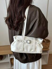 新款豹紋腰帶簡約時尚通勤歐美風大容量復古腋下女包 - 白色 - 查看 2