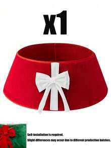 Artificial Christmas Tree Collar, Green Christmas Tree Skirt With Large Red Bow, Suitable For Christmas Party, Tree Decoration And Holiday Home Decor, Perfect Christmas Accessory - one-size - View 13