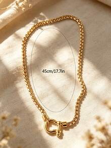 1pc Vintage Style Button & Metal Bead Necklace For Women, Suitable For Party, Daily Commute, Date, Vacation, Travel - Buckle Necklace - View 5