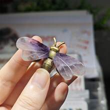 1pc Natural Mixed Color Quartz Crystal Bee Statue, Hand Carved Mini Animal Totem, Healing Stone Fairy Garden Home Decor Cute Gift - Multicolor - View 18