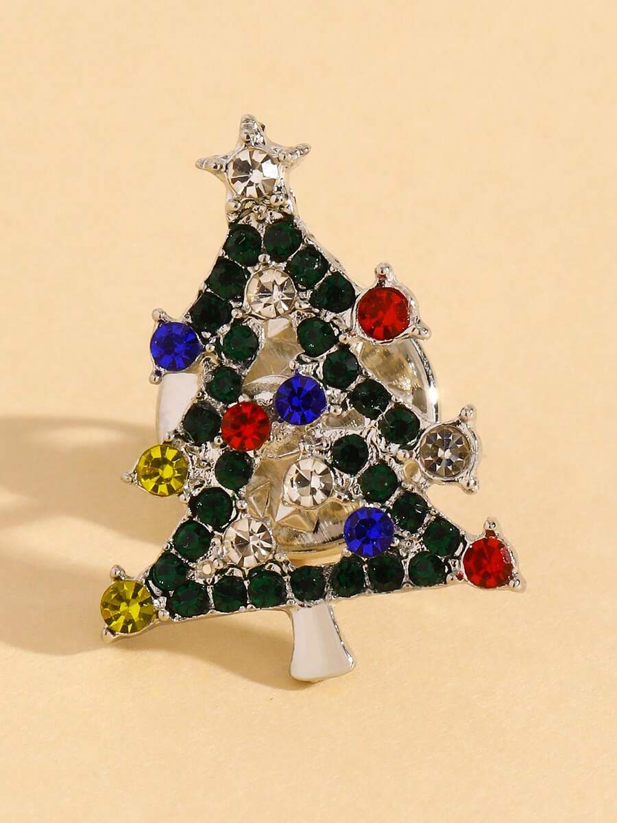 1pc Exquisite Luxury Christmas Theme Rhinestone Christmas Tree Shaped Brooch, Minimalist Elegant Versatile Jewelry Accessory, Suitable For Men And Women Daily Wear And Christmas Holiday, Christmas Festival Gift