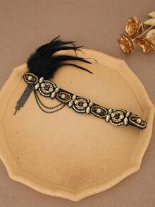 Women's 1920s Style Feather Headband, Beaded Rhinestone Hair Accessory, Chain Tassel Vintage Hair Hoop, Suitable For Wedding Party, Halloween Costume, Prom - Multicolor - View 8
