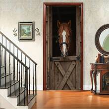 1pc Holiday Door Curtain Banner, Horse Pattern, Perfect For Maintaining Privacy At Hallway Intersections - Khaki - View 2