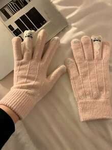 Unisex Embroidered Knitted Touchscreen Gloves, Warm Finger-Separated Gloves For Autumn/Winter, Versatile Multi-Color Daily Outdoor Cycling Commuting Cold-Proof Wrist Protection Gloves, 1 Pair Winter Gloves Holiday Gift - A - View 10