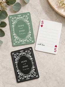 1pc Personalized Custom Name Date Wedding Poker Cards, Vintage Black Floral Back Playing Cards, Wedding Favor Gift For Couples, Party Game Home Decor - Multicolor - View 5