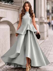 Vuslat Women's Autumn Stand Collar Sleeveless Layered Ruffle Fishtail Long Dress, Suitable For Banquet, Graduation Ceremony, Party, Birthday - Silver - View 6