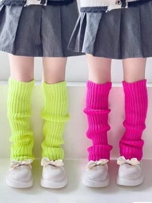 2 Pairs Girls Neon Color Knitted Ribbed Leg Warmers, Suitable For Princess Casual Holiday Party Cosplay Costume Accessories - Multicolor - View 5