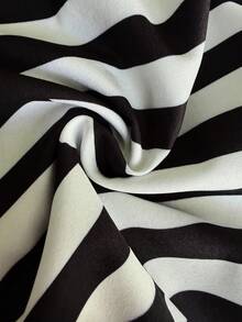 Designer Contrast Color Striped Asymmetrical Hem Skirt, High Waist Slimming Drape Mid-Length Skirt - Black and White - View 6