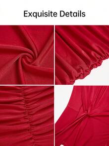 BIUBIU Formal Plus Size Red Off Shoulder Bodycon Prom Dress, Elegant Knitted Flared Long Gown With Ruched Twist Details For Women's Parties & Evening Events - Burgundy - View 3