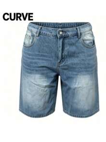 Spring/Summer New European And American Streetwear Style Mid-Waist Non-Stretch Loose Casual Plus Size Women Denim Shorts - Medium Wash - View 5