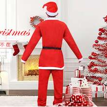 1set Red Felt Cosplay Christmas Costumes, Unisex Adult Size Free Disposable Santa Claus Costume Drawstring Men Santa Outfit Suit For Decor Outdoor - Red - View 3