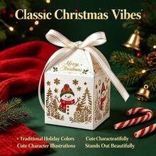 10/6pcs White Hollow Snowman Christmas Gift Box, Bowknot Handle Paper Box, Christmas Eve Party Favor Packaging Box, Party Candy Box, Christmas Party Gift Box - Multicolor - View 4