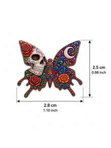 Day Of The Dead Vintage Painted Butterfly Brooch, Floral Moon Decorative Brooch, Creative Niche Accessory For Coats, Backpacks And Hats - A - View 5
