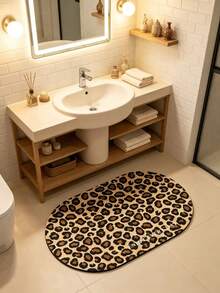 1pc Oval Leopard Print Bathroom Rug, Super Beautiful Cozy Entrance Mat, Non-Slip Absorbent Bathroom Mat, Bathroom Carpet, Toilet Foot Mat, Home Decor, Summer Decor, Bathroom Mat, Bathroom Carpet, Door Mat, Small Rug, Carpet, Mat, Home Decor, Area Rug, Outdoor Mat, Home Decor, Area Carpet, Bedroom Carpet, Washable Carpet - Multicolor - View 5