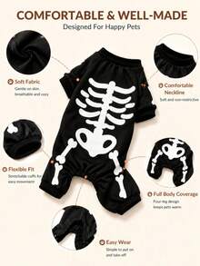 Fluorescent Skeleton Dog Costume, Halloween Pet , Cute Bone Pattern Puppy And Kitten Clothes - Black - View 5