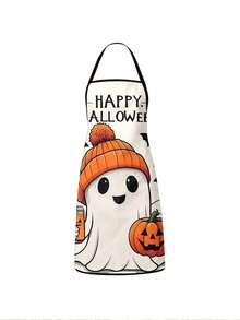 1pc/2pcs/4pcs Halloween Theme Apron, Cute Ghost Pumpkin Black Cat And Spider Web Print, Adjustable Halter Waterproof Kitchen Chef Apron, Suitable For Cooking Baking, Halloween Party Decoration, Gift For Women - Multicolor - View 9