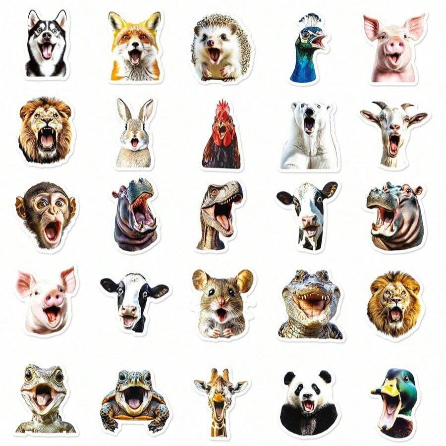 50pcs Funny Animal Face Decorative Stickers For Skateboard, Phone Case, Laptop, Refrigerator, Luggage, Bedroom Door, Tablet, Notebook, Learning Reward Gift - Multicolor - View 1