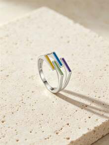 1pc Unique Personalized Pure Silver Colorful Enamel Ring, Women's Date Party Gift, Birthday Gift - Silver - View 5