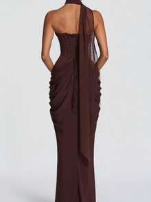 Women Long Dresses - Coffee - View 3