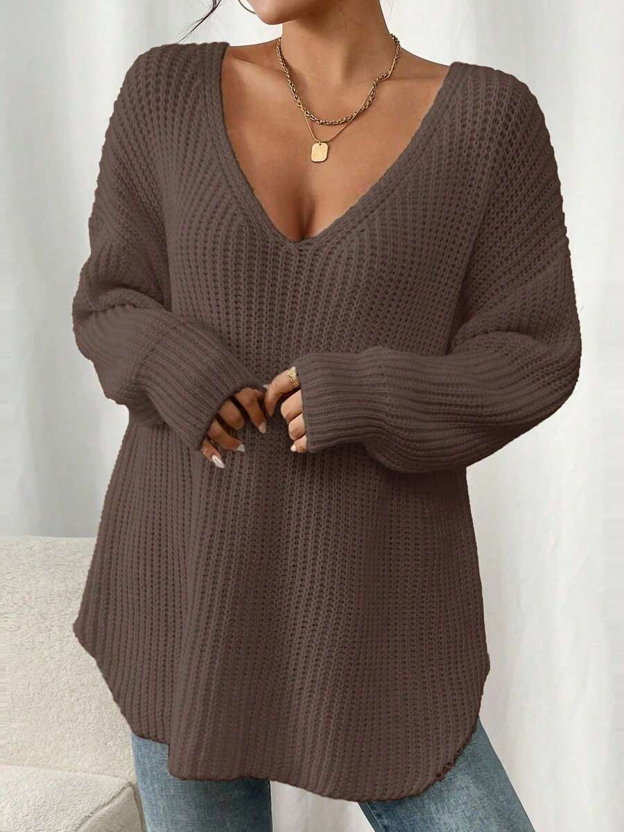 Autumn New Arrival Leisure Trip Dating Plus Size Friendly Hollow Loose Hide Fat Off Shoulder Long Knit Sweater [Back To School Season]