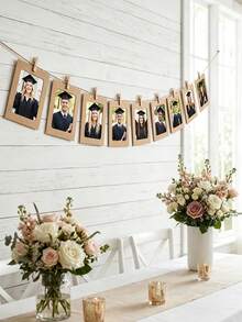 20/10/1pc Vintage Kraft Paper Photo Frame With Clips And Jute Rope, For Banner Home Decor, Suitable For Wedding, Anniversary, Birthday, Holiday Party, Clip-On Photo Display Rack, Multi-Functional Hanging Photo Banner, Suitable For Home And Office Decoration - Picture Frame - View 3